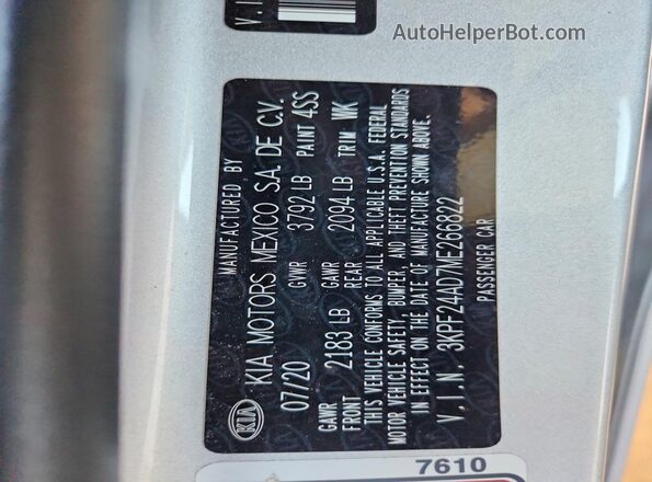 3KPF24AD7ME266822 2021 KIA FORTE Silver Вид підкапотного простору