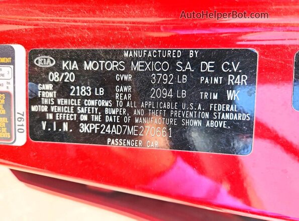 3KPF24AD7ME270661 2021 KIA FORTE Красный Вид подкапотного пространства