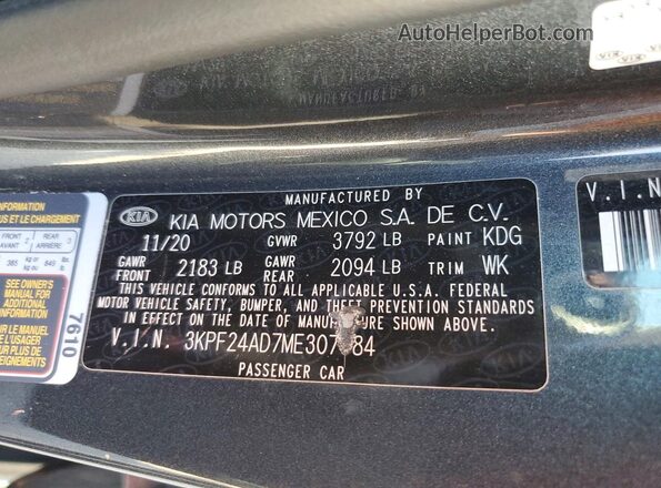 3KPF24AD7ME307384 2021 KIA FORTE Charcoal Вид підкапотного простору