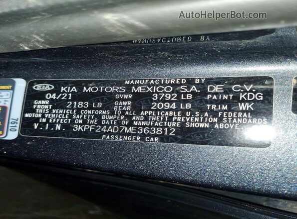 3KPF24AD7ME363812 2021 KIA FORTE Gray Вид підкапотного простору