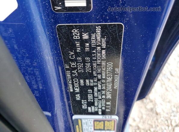 3KPF24AD7ME377600 2021 KIA FORTE Blue Widok komory silnika