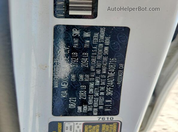 3KPF24AD7ME408716 2021 KIA FORTE Белый Вид подкапотного пространства