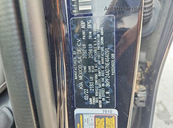 3KPF24AD7NE464091 2022 KIA FORTE Black Engine compartment view