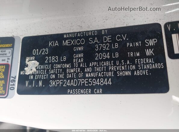 3KPF24AD7PE594844 2023 KIA FORTE White Вид підкапотного простору
