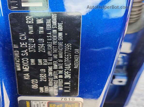 3KPF24AD7PE677996 2023 KIA FORTE Blue ძრავის განყოფილების ხედი