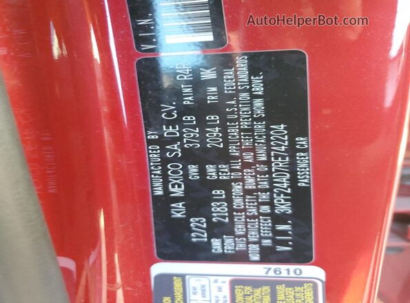 3KPF24AD7RE742204 2024 KIA FORTE Red Շարժիչի բաժամունքի տեսք