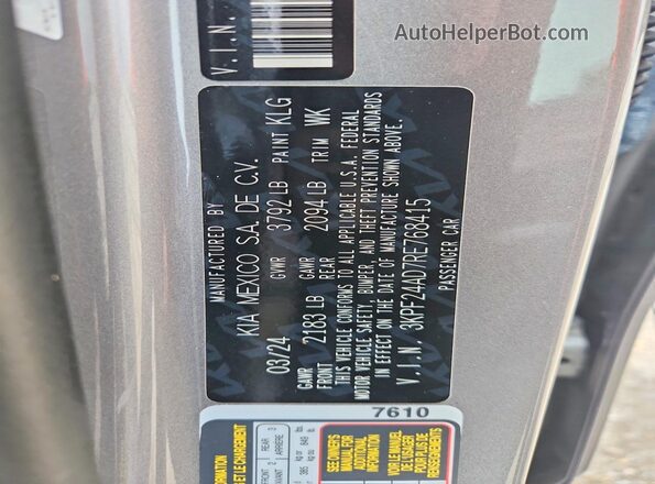 3KPF24AD7RE768415 2024 KIA FORTE Gray Vista de la etiqueta del VIN