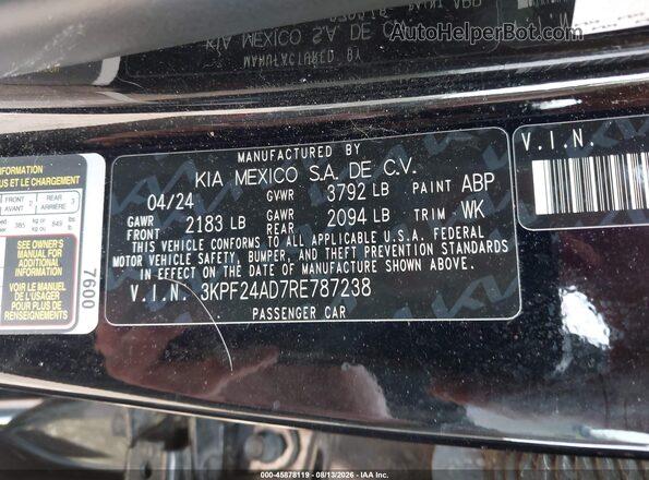3KPF24AD7RE787238 2024 KIA FORTE Black Vista del compartimento del motor