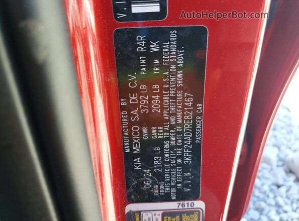 3KPF24AD7RE821467 2024 KIA FORTE Красный Вид подкапотного пространства