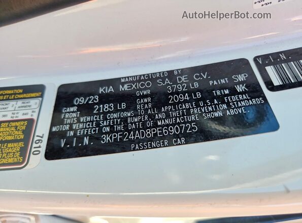 3KPF24AD8PE690725 2023 KIA FORTE White Շարժիչի բաժամունքի տեսք