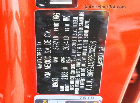 3KPF24AD8RE703508 2024 KIA FORTE Orange Engine compartment view