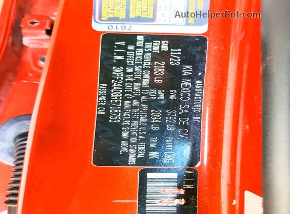 3KPF24AD8RE718753 2024 KIA FORTE Orange VIN sticker view