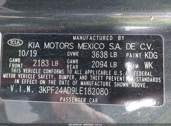 3KPF24AD9LE182080 2020 KIA FORTE Gray Engine compartment view