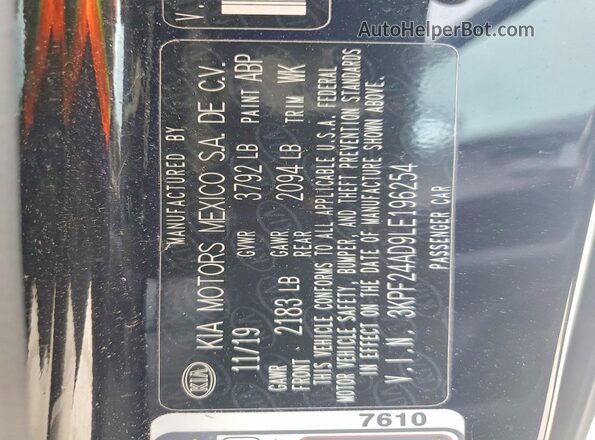 3KPF24AD9LE196254 2020 KIA FORTE Black Панорамний вид салону 360°