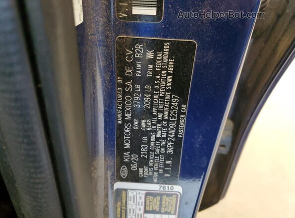 3KPF24AD9LE252497 2020 KIA FORTE Blue Вид підкапотного простору
