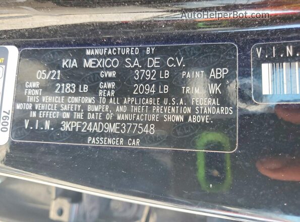 3KPF24AD9ME377548 2021 KIA FORTE Black Շարժիչի բաժամունքի տեսք
