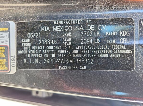 3KPF24AD9ME385312 2021 KIA FORTE Gray Engine compartment view