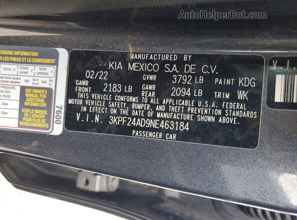3KPF24AD9NE463184 2022 KIA FORTE Gray ძრავის განყოფილების ხედი