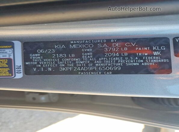 3KPF24AD9PE650699 2023 KIA FORTE Gray ძრავის განყოფილების ხედი