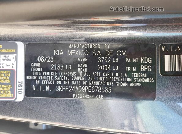3KPF24AD9PE678535 2023 KIA FORTE Gray Շարժիչի բաժամունքի տեսք
