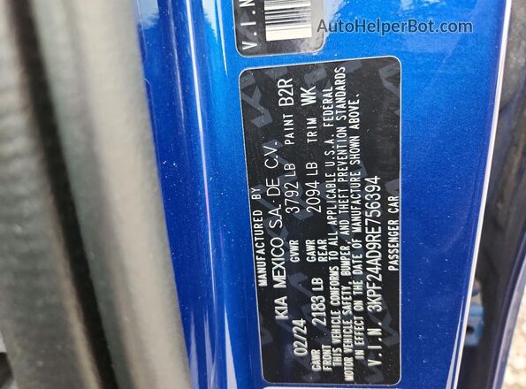 3KPF24AD9RE756394 2024 KIA FORTE Blue Շարժիչի բաժամունքի տեսք