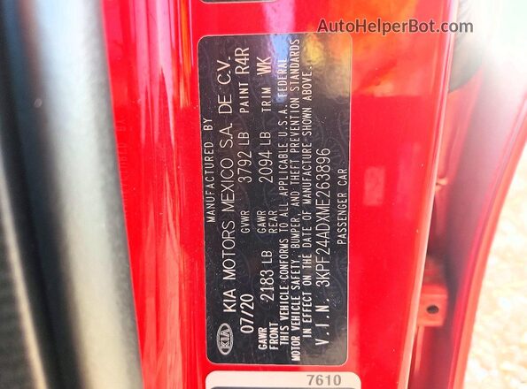 3KPF24ADXME263896 2021 KIA FORTE Red ძრავის განყოფილების ხედი