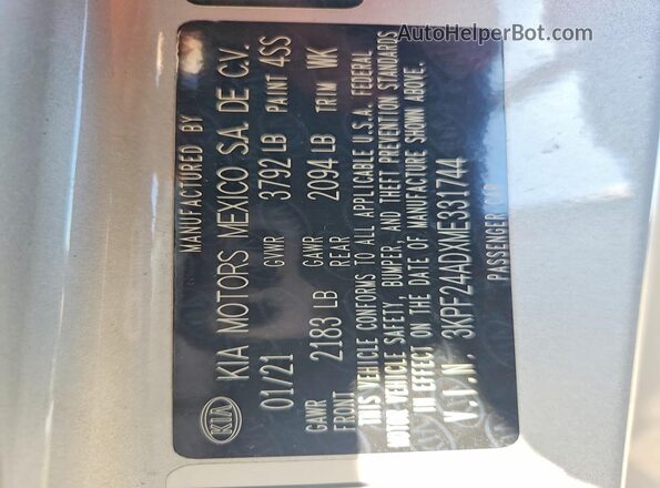 3KPF24ADXME331744 2021 KIA FORTE Серебряный Вид подкапотного пространства