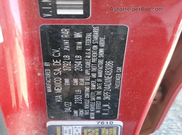 3KPF24ADXNE483086 2022 KIA FORTE Красный Вид подкапотного пространства