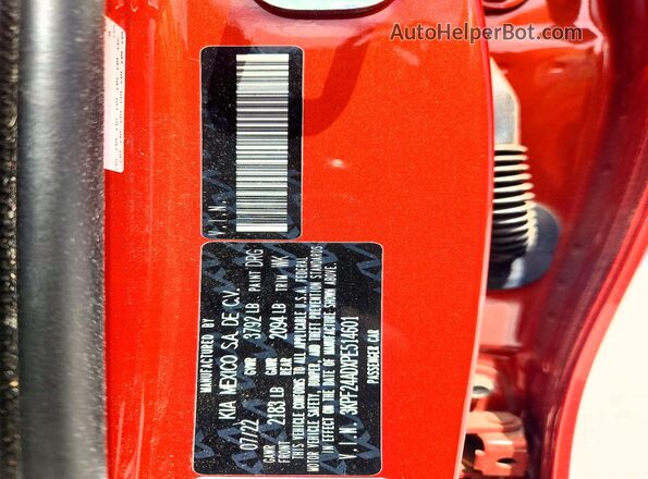 3KPF24ADXPE514601 2023 KIA FORTE Orange Вид наклейки з VIN-кодом