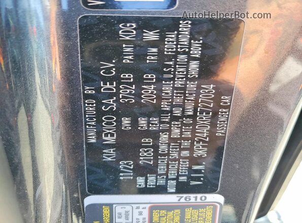 3KPF24ADXRE727034 2024 KIA FORTE Gray VIN კოდის სტიკერის ხედი
