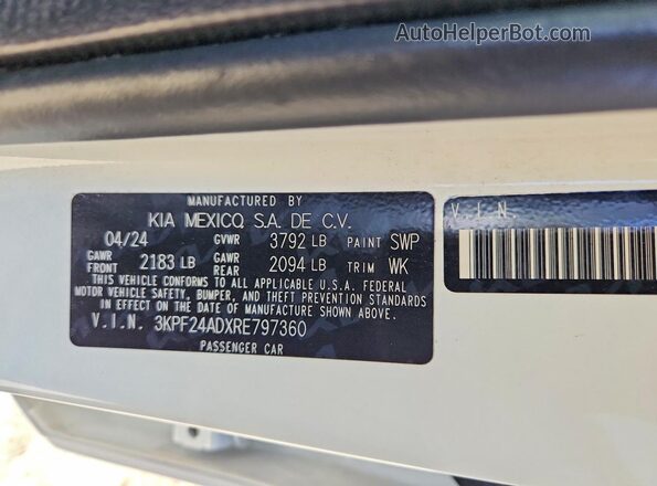 3KPF24ADXRE797360 2024 KIA FORTE White 
