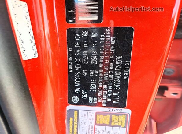 3KPF34AD0LE248576 2020 KIA FORTE Orange Вид підкапотного простору