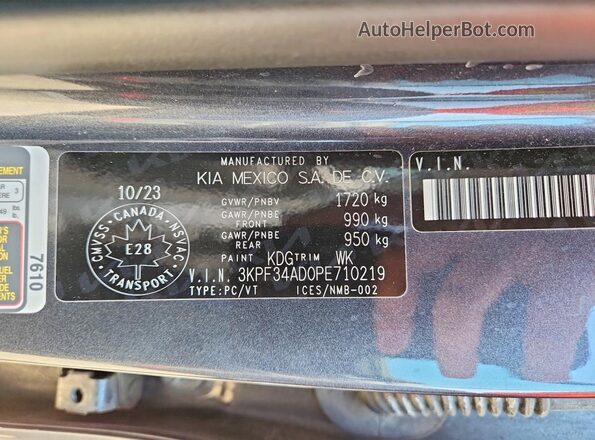 3KPF34AD0PE710219 2023 KIA FORTE Серый Вид наклейки с VIN-кодом