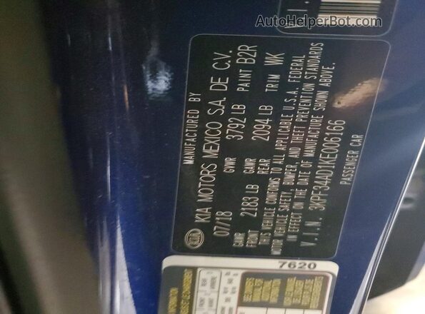 3KPF34AD1KE006166 2019 KIA FORTE Blue Vista del compartimento del motor