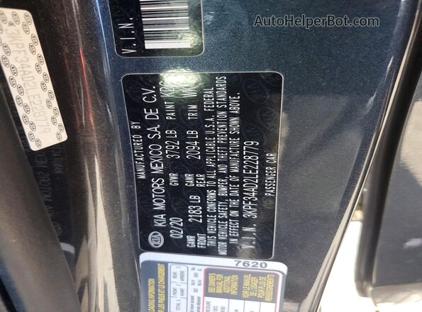 3KPF34AD2LE228779 2020 KIA FORTE Gray VIN კოდის სტიკერის ხედი