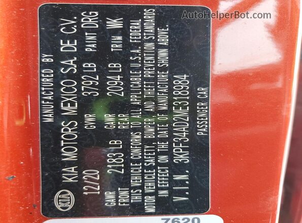 3KPF34AD2ME318984 2021 KIA FORTE Orange Widok komory silnika