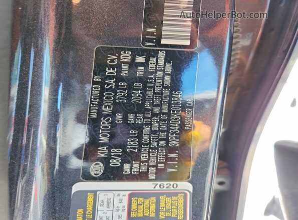 3KPF34AD3KE013846 2019 KIA FORTE Серый Вид наклейки с VIN-кодом