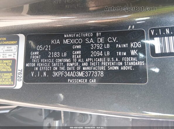 3KPF34AD3ME377378 2021 KIA FORTE Черный Вид подкапотного пространства