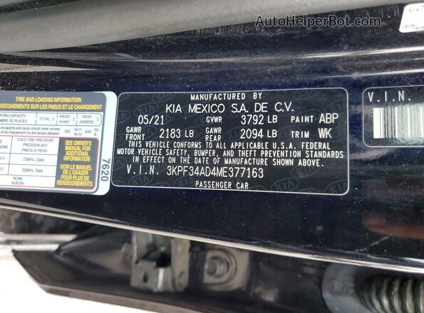 3KPF34AD4ME377163 2021 KIA FORTE Black Engine compartment view