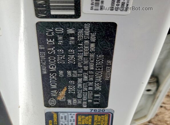 3KPF34AD5LE176516 2020 KIA FORTE White ძრავის განყოფილების ხედი