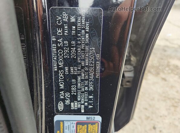 3KPF34AD5LE250761 2020 KIA FORTE Black Widok komory silnika