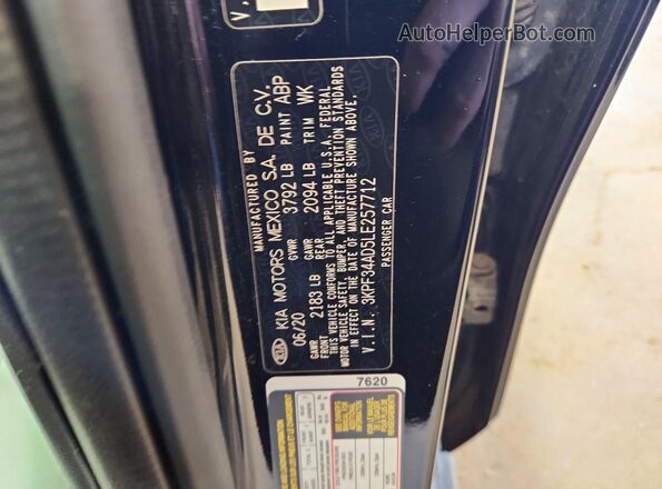 3KPF34AD5LE257712 2020 KIA FORTE Black Вид підкапотного простору