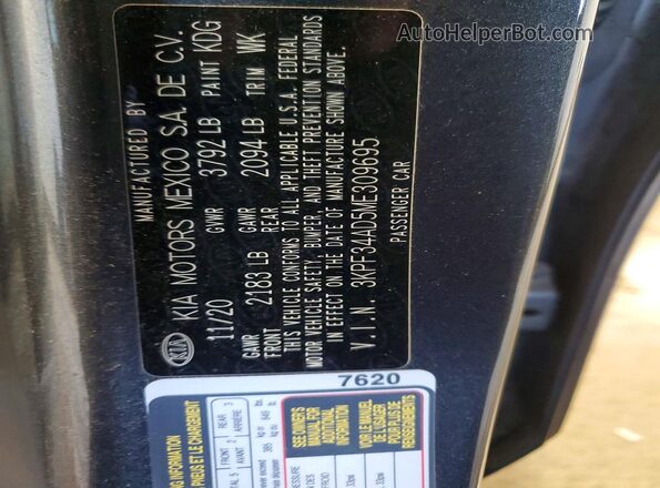 3KPF34AD5ME309695 2021 KIA FORTE Gray VIN sticker view