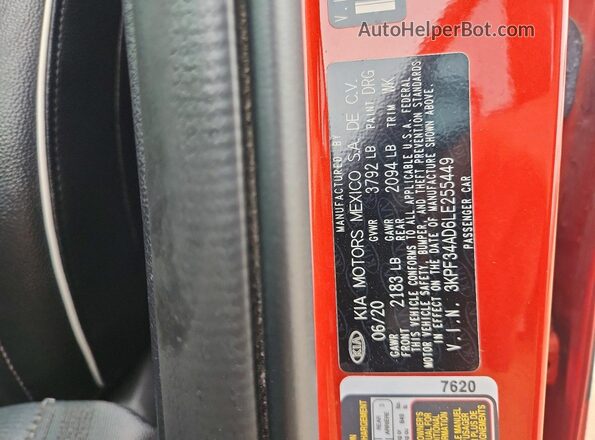 3KPF34AD6LE255449 2020 KIA FORTE Orange Widok komory silnika