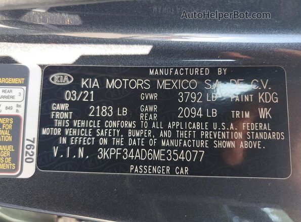 3KPF34AD6ME354077 2021 KIA FORTE Серый Вид подкапотного пространства