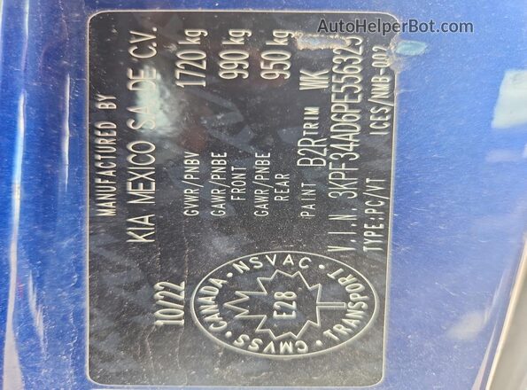 3KPF34AD6PE556325 2023 KIA FORTE Blue Engine compartment view