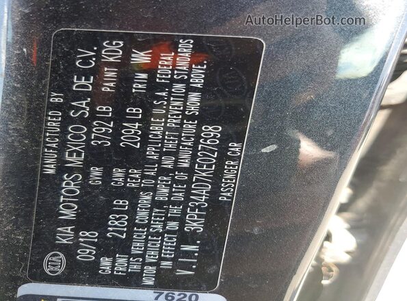3KPF34AD7KE027698 2019 KIA FORTE Gray Շարժիչի բաժամունքի տեսք