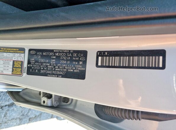 3KPF34AD7KE064427 2019 KIA FORTE Серебряный Вид подкапотного пространства