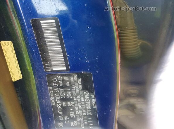 3KPF34AD7KE094625 2019 KIA FORTE Blue Շարժիչի բաժամունքի տեսք