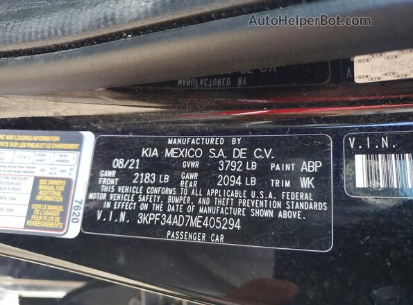 3KPF34AD7ME405294 2021 KIA FORTE Black Vista del compartimento del motor